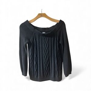 NY&CO Elegant Off the Shoulder Black Cable Knit Sweater size L